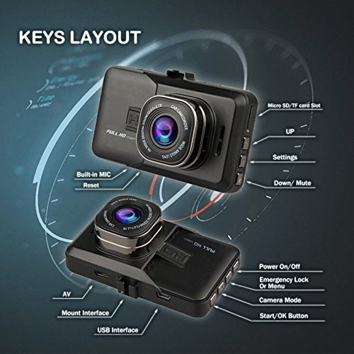 [1080P Full-HD 170°Wide Angle] Maxesla Dashboard Camera Vehicle Video Recorder 3.0" LCD Screen Car Dash Cam Motion Detection G-Sensor Loop Recording Parking Monitor Car Security DVR with Quick Charge