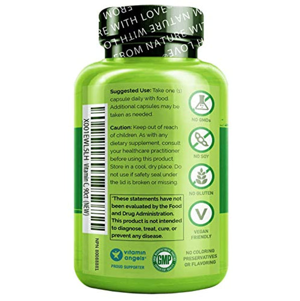 NATURELO Premium Vitamin C with Organic Acerola Cherry and Citrus Bioflavonoids - Whole Food Powder Supplement - Time Release - 500 mg - Non-GMO - Vegan - 90 Capsules