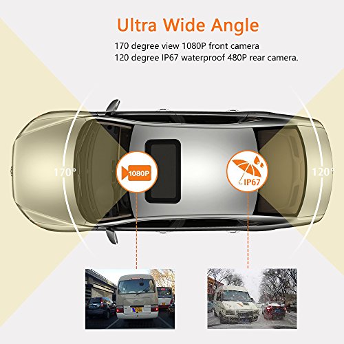 Dash Cam Front and Rear Dual Camera for Cars, 4.0 Inch IPS HD Screen, 1080P HD 170 Wide Angle Lens, G-sensor, Parking Mode, Loop Recording