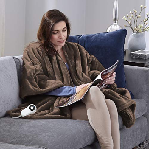 Serta Snuggler Electric Heated Cape/Throw Blanket, Chocolate