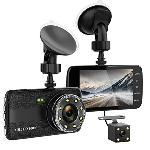 Dash Cam, TenTenCo 4.0" Dash Camera for Cars with Full HD 1080P Front + VGA Rear, 170 Degree Super Wide Angle Cameras, 4.0" IPS Display, G-Sensor, Night Vision, WDR, Loop Recording
