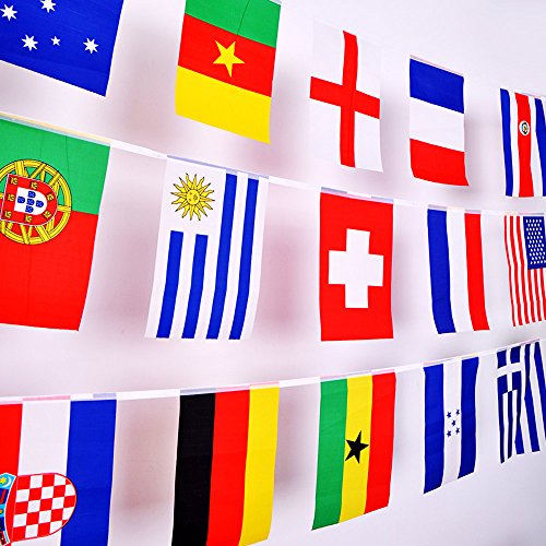 2018 Russian World Cup 100 Random Different Countries Small Bunting Flag World Cup Bar Hanging National Flag 8.2’’L x 5.5’’W World Cup Banner String Flag(82 Feet)