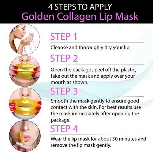 Lip Mask 24K Gold Golden Collagen Kit of 30pcs Patches Mouth Sheets Gel Crystal Beauty Anti Aging Set for Fine Lines and Wrinkles Removal, Moisturizing Hydration, Skin Firming and Nourishing