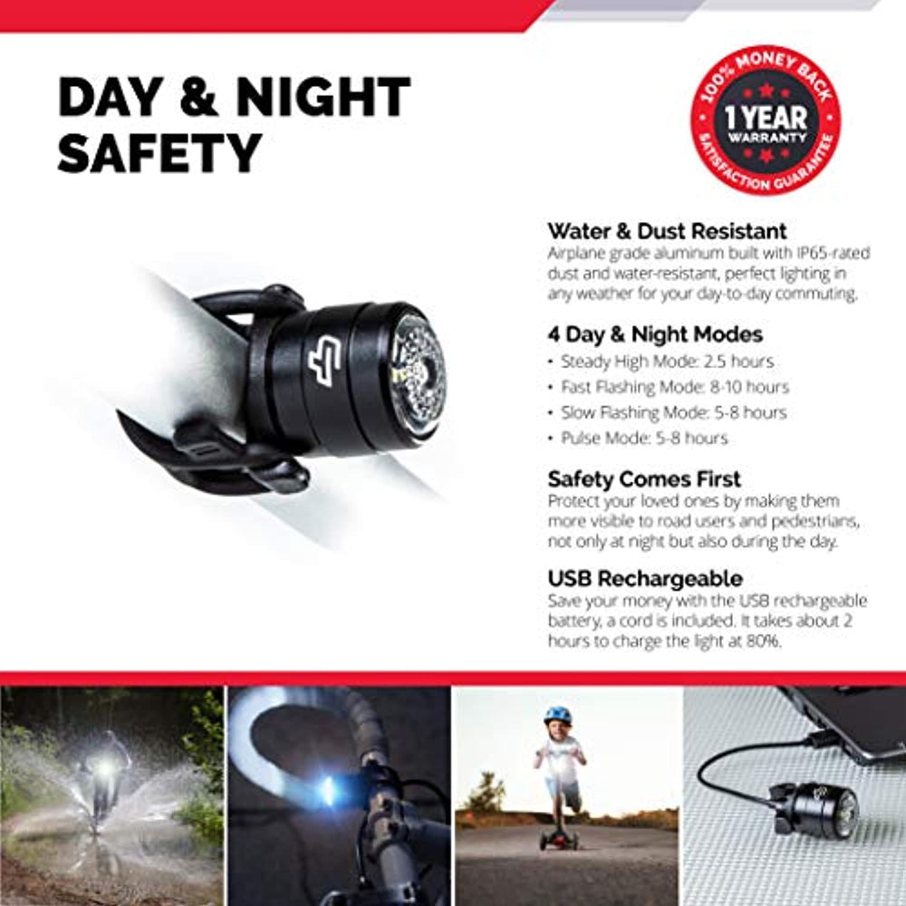 Cycle Torch Bolt Combo - USB Rechargeable Bike Light Front and Back| Safety Bicycle LED Headlight & Rear Tail Light | Bike Lights Set Easy to Install for Men Women Kids