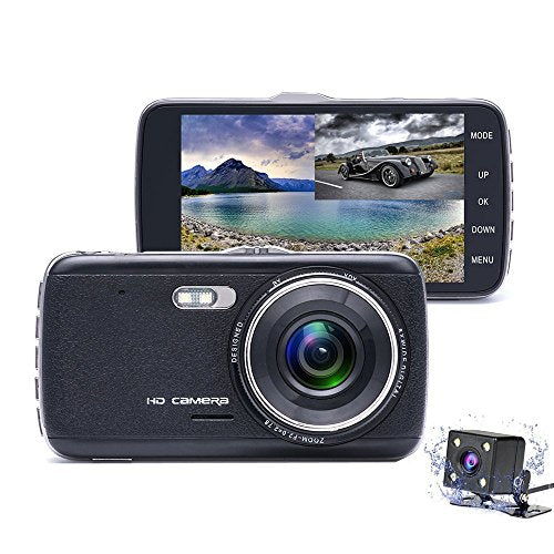 Dual Dash Cam Camecho Dash Camera for Cars 1080P FHD 170° Wide View Black Box 4 Inch Vehicle Recorder, Support Reverse Function, Night Vision, G-Sensor, Motion Detection, Parking Mode