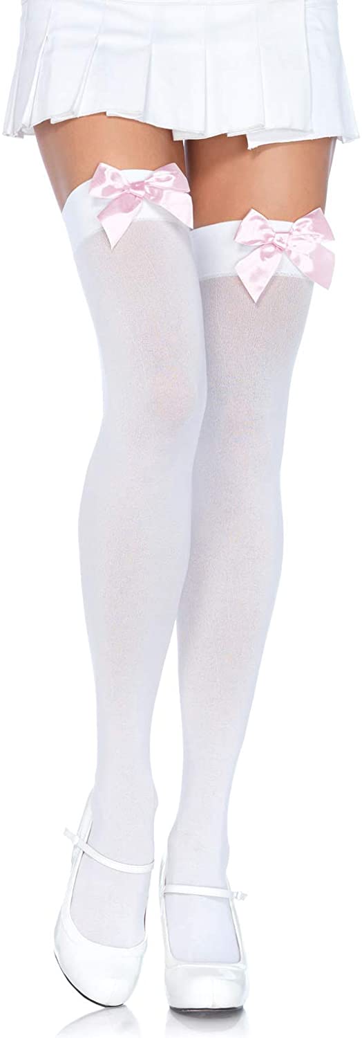 Leg Avenue Women's Opaque Thigh-High Stockings with Satin Bows