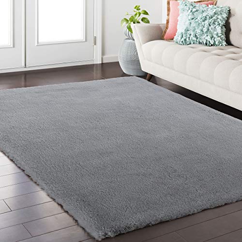 Softlife Shaggy Faux Rabbit Fur Rug 2' x 3' Rectangle White Soft Fluffy Floor Carpets for Bedroom Living Room Sofa Chair Home Decor Area Rugs