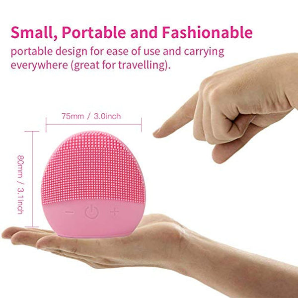 Mini Silicone Facial Cleansing Brush - FEITA Waterproof Silicon Face Cleaner and Electric Masager System for All Skin Types (Pink)