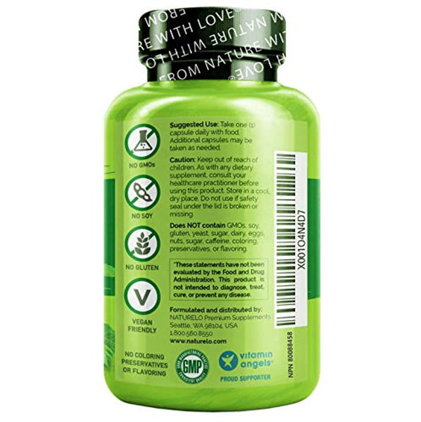 NATURELO B Complex - Whole Food - with Vitamin B6, Folate, B12, Biotin - Vegan - Vegetarian - Best Natural Supplement for Energy and Stress - High Potency - Non GMO - Gluten Free - 120 Capsules