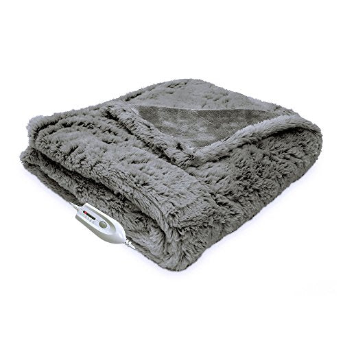 Serta Faux Fur Reversible Electric Heated Throw, Sand