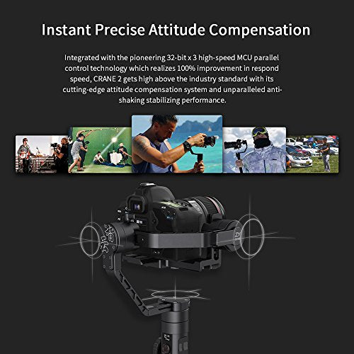 Zhiyun Crane 2 2017 Follow Focus 3-Axis Handheld Gimbal Stabilizer 7lb Payload OLED Display 18hrs Runtime 1Min Toolless Balance Adjustment for Camera Weighing 1.1lb to 7lb