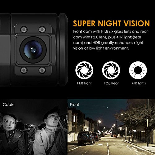 Vantrue N2 Pro Uber Dual Dash Cam 1920x1080P Front and Rear Dash Cam (2.5K 1440P Single Front Recording) 1.5" LCD 310° Car Dashboard Camera w/Super Night Vision, Parking Mode, Cold Resistant, Loop Recording, Sony Sensor, Optional GPS, Motion Detection