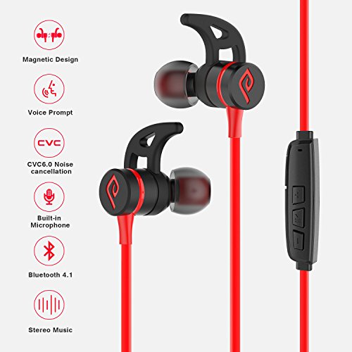 Bluetooth Headphones, Parasom A1 Magnetic, V4.1 Wireless Stereo Bluetooth Earphones Sport Headset In-Ear Noise Isolation Headphone Earbuds for Gym Running -Sweatproof, Microphone (Black/red)