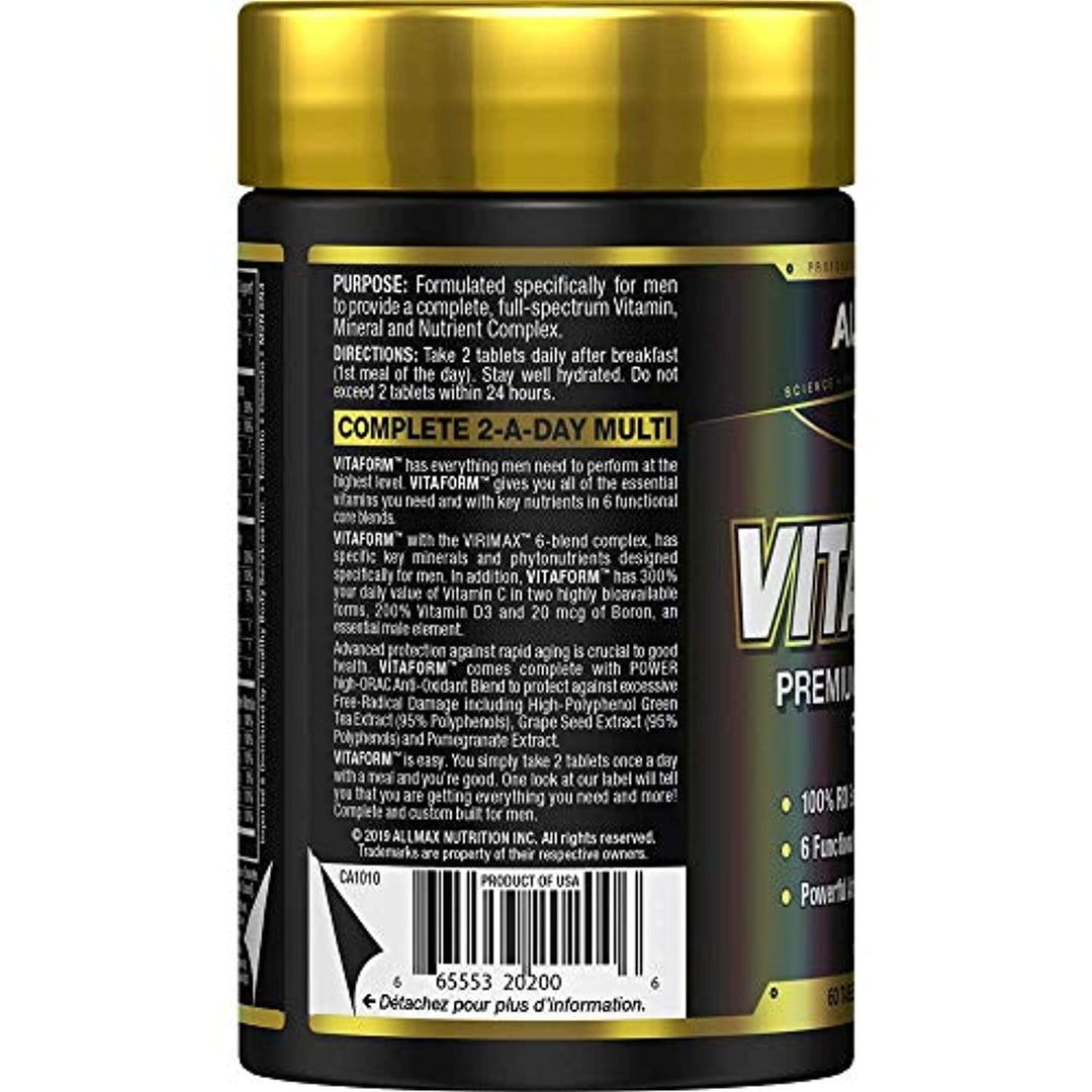 Allmax Nutrition - VITAFORM - Premium - Performance Multi-Vitamin for Men - 30-day Supply - 60 Count