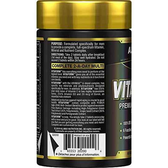 Allmax Nutrition - VITAFORM - Premium - Performance Multi-Vitamin for Men - 30-day Supply - 60 Count