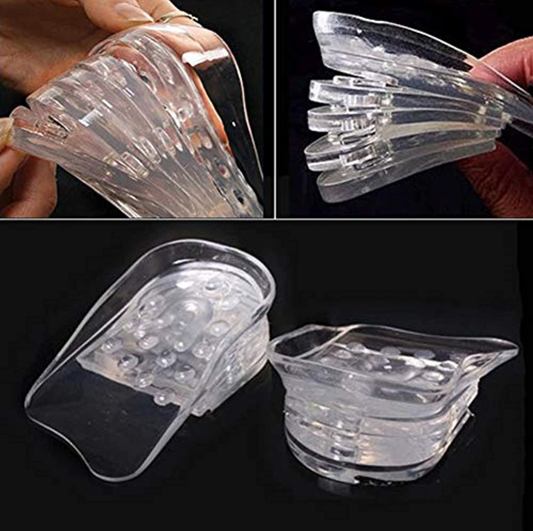 1Pair Transparent Soft Silicone Unisex Heightening Heel Pads Insoles Five-Layer Adjustable Detachable Height Increase Pads Shoe Heel Cup Cushions Taller Lifts Elevators for Raise Height