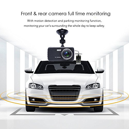 Dual Dash Cam Camecho Dash Camera for Cars 1080P FHD 170° Wide View Black Box 4 Inch Vehicle Recorder, Support Reverse Function, Night Vision, G-Sensor, Motion Detection, Parking Mode