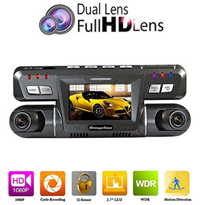 Dual Lens Dash Cam Front and Rear Dual Camera for Cars with Night Vision, Left 170 Degree + Right 120 degree Wide Angle Driving Recorder DVR Support G-sensor Loop Recording Motion Detection