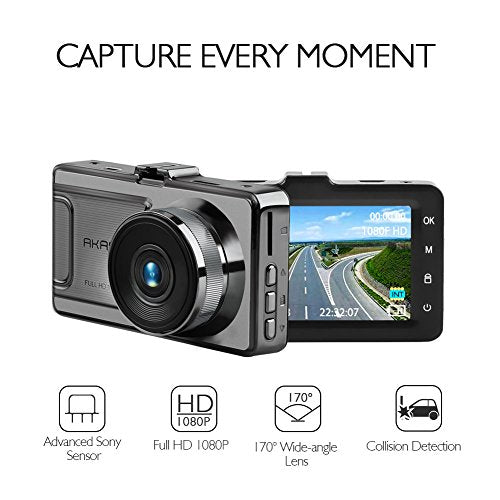 AKASO D2000 Car Dash Cam FHD 1080P 3 Inch LCD 170 Degree Wide Angle Dashboard Camera Recorder with G-Sensor, WDR, Loop Recording