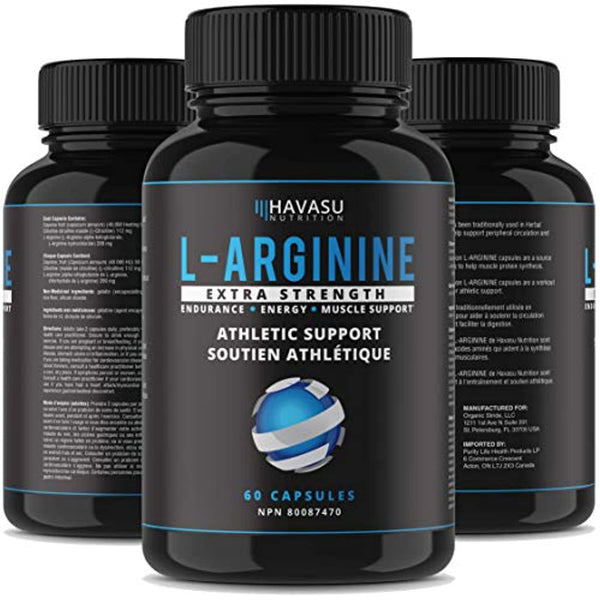 Havasu Nutrition L-Arginine Capsules 598 mg Extra Strength - Athletic Support & Nitric Oxide Boost for Muscle Growth; 60 Capsules