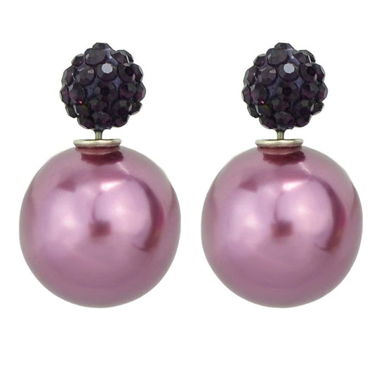 Feelontop Fashion Candy Color Imitation Pearl Rhinestone Double Balls Stud Earrings with Jewelry Pouch