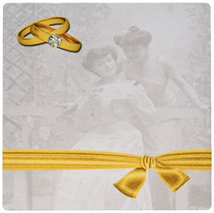 3dRose LLC 8 x 8 x 0.25 Inches Mouse Pad, Two Brides Vintage Wedding Art With Gold Wedding Rings (mp_164715_1)