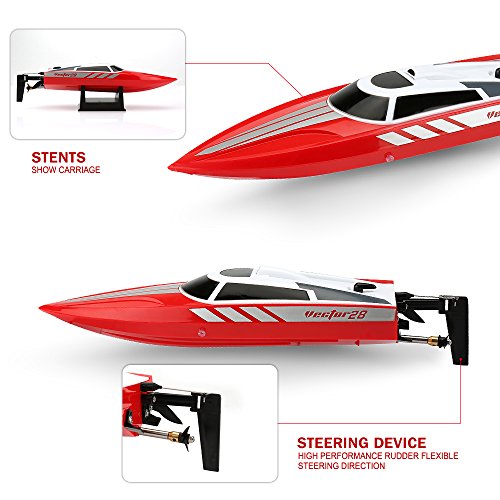 Funtech Radio Controlled 2.4GHz High Speed 20MPH Electric RC Boat for Pools Bathtubs Lakes, Red