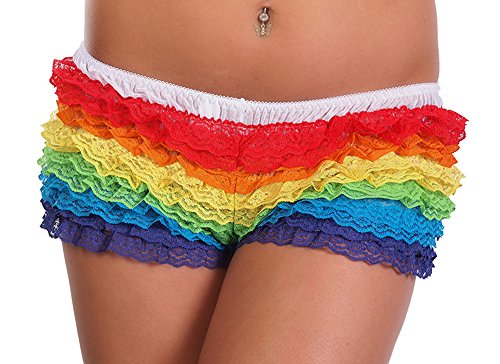 Arsimus Women's Ruffled Rainbow Lace Rhumba Booty Shorts Panties Sexy Rave Gay Pride