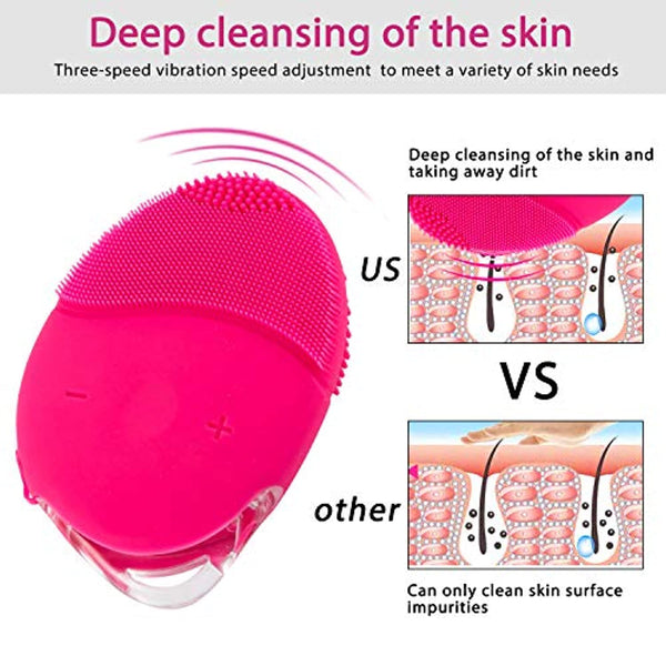 Facial Cleansing Brush, H/E Waterproof Portable Electric Cleanser, Rechargeable Sonic Silicone Face Scrub Device, Face Massage Brush for all Skin Type (Rose)