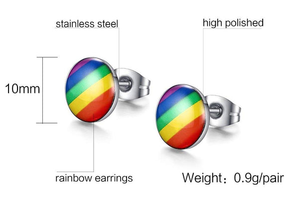 MG Gay Pride Jewelry Stainless Steel Rainbow Striped Round Dot Stud Earrings for Men Women,Gay and Lesbian LGBT Pride Earrings