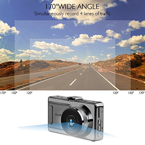 Dash Cam with Full HD 1080P, 170 Degree Super Wide Angle Cameras for Cars, 3.0" TFT Display, G-Sensor, Night Vision, WDR, Loop Recording