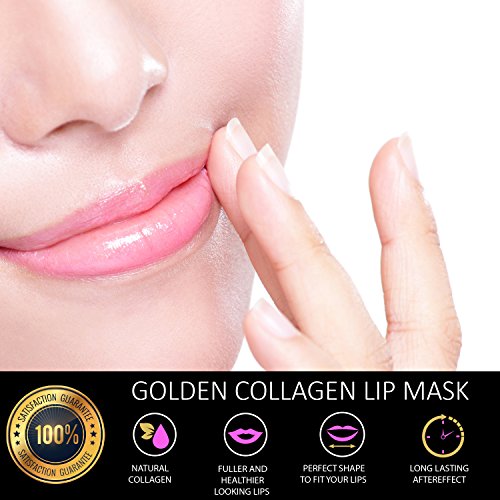 Lip Mask 24K Gold Golden Collagen Kit of 30pcs Patches Mouth Sheets Gel Crystal Beauty Anti Aging Set for Fine Lines and Wrinkles Removal, Moisturizing Hydration, Skin Firming and Nourishing