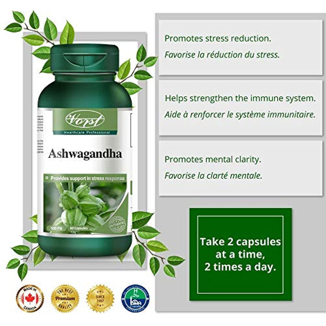 Vorst Ashwagandha 1000mg Per Serving 60 Capsules Anti Stress Anxiety Relief Adrenal Fatigue Lack of Energy Difficulty Concentrating Social Anxiety Ayurvedic Withania Somnifera Root Powder Supplement Non-GMO