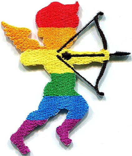 Cupid god of love gay lesbian rainbow LGBT retro disco embroidered applique iron-on patch new Measures 2.25 inches wide by 2.5 inches tall.