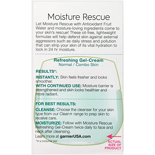 Garnier Moisture Rescue Refreshing Gel-Cream for Normal and Combination Skin. 24H Hydration, 100 Oil Free, 50ml