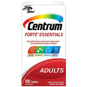Centrum Adults Forte Essentials (100 Count) Easy to Swallow, Multimineral Multivitamin Supplement