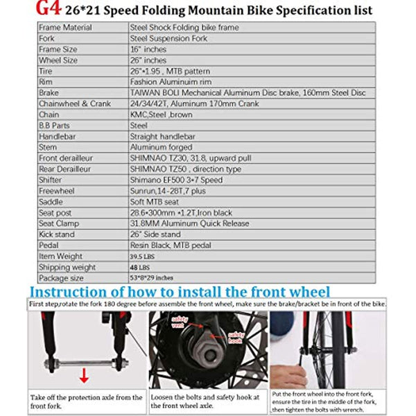 Eurobike EURG4 Mountain Bike 21 Speed 26 Inches Dual Suspension Folding Bike Dual Disc Brake MTB Bicycle