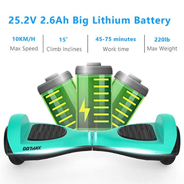 GOTRAX Hoverfly ION Hoverboard with LED 6.5 inch Wheels, UL2272 Certified, 25.2V 2.6Ah Big Capacity Lithium-Ion Battery, Dual 200W Motor up to Max 10km/h