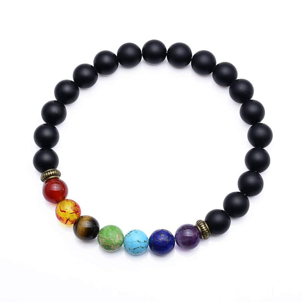 SROMAY 7 Chakra Lava Stone Diffuser Bracelet Crystal Reiki Healing Balancing Natural Gemstone Round Beads
