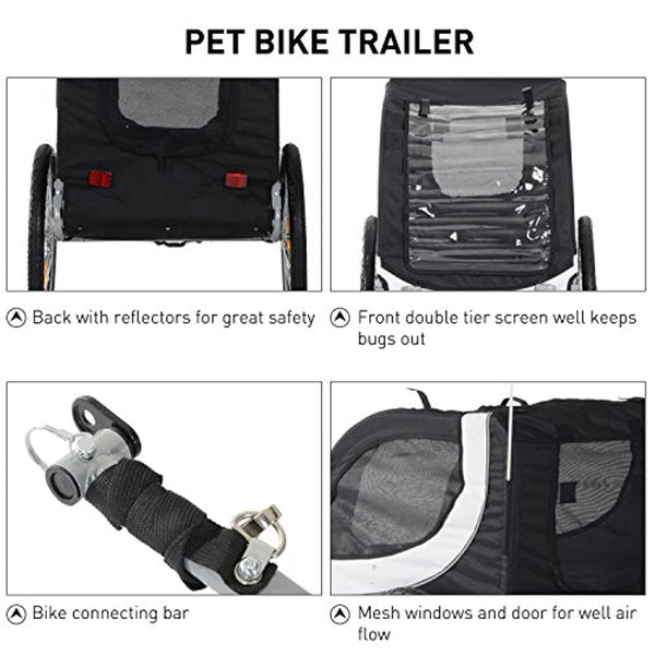 PawHut Pet Bike Trailer Bicycle Dog Cat Carrier Travel Carrier Folding Black