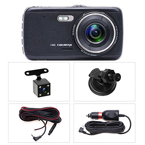 Dual Dash Cam Camecho Dash Camera for Cars 1080P FHD 170° Wide View Black Box 4 Inch Vehicle Recorder, Support Reverse Function, Night Vision, G-Sensor, Motion Detection, Parking Mode