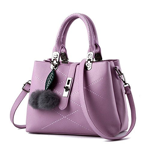 Women Handbag with Furry Pom Pom ball