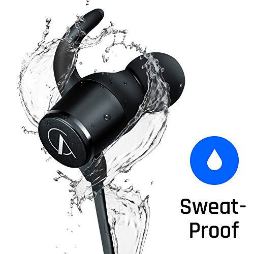 Bluetooth Headphones, AC M1 High Quality Earbuds Sport Wireless headphones bluetooth Aptx with Mic, Bluetooth Earphones with Stereo HD sound, 8 HOURS play time, IPX4 Sweatproof, magnetic design, Secure fit,Black