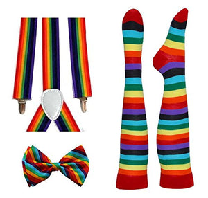 Rainbow Pride Alliance Pride Suspender, Long Socks, and Bowtie Combo Kit