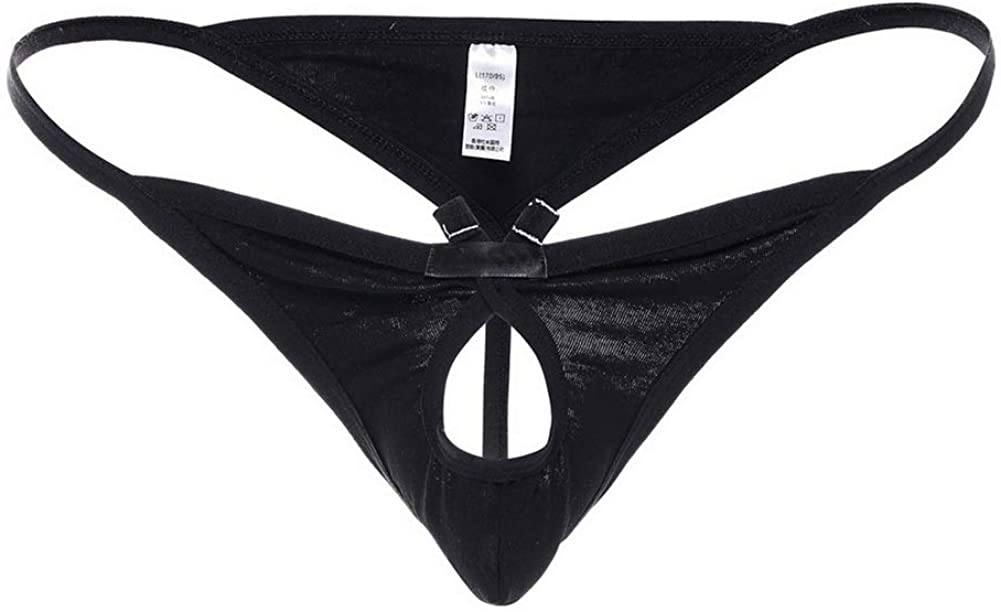 ZEGOO Men's Open Front Hollow Out Sexy Low Rise Cotton Thong Brief Underwear Sheer Panties