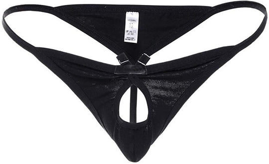 ZEGOO Men's Open Front Hollow Out Sexy Low Rise Cotton Thong Brief Underwear Sheer Panties