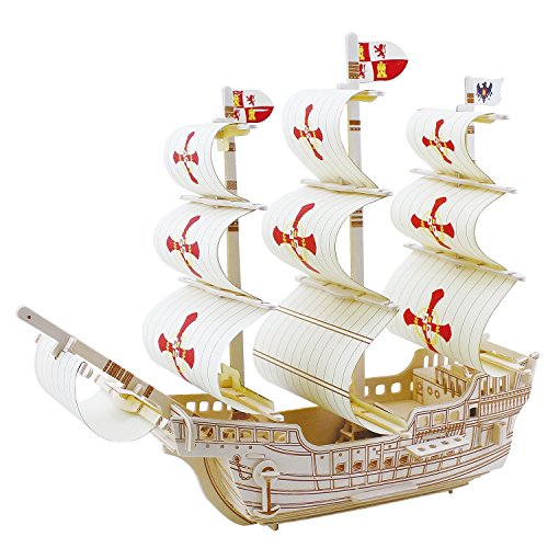 Lychee® Wooden Ancient Ship 3D PUZZLE, Wooden DIY Model Set Handcraft Birthday Christmas Gift for Kids (Zheng he)