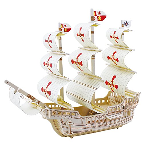 Lychee® Wooden Ancient Ship 3D PUZZLE, Wooden DIY Model Set Handcraft Birthday Christmas Gift for Kids (Victory)