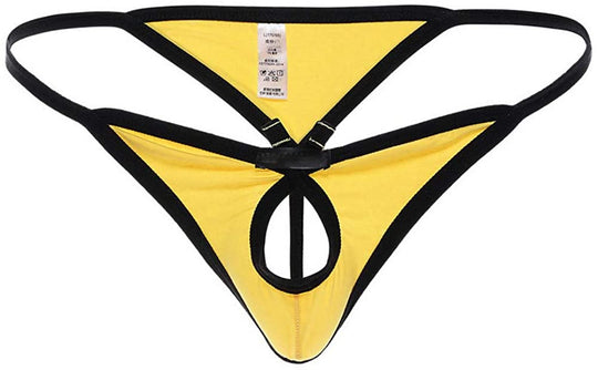 ZEGOO Men's Open Front Hollow Out Sexy Low Rise Cotton Thong Brief Underwear Sheer Panties