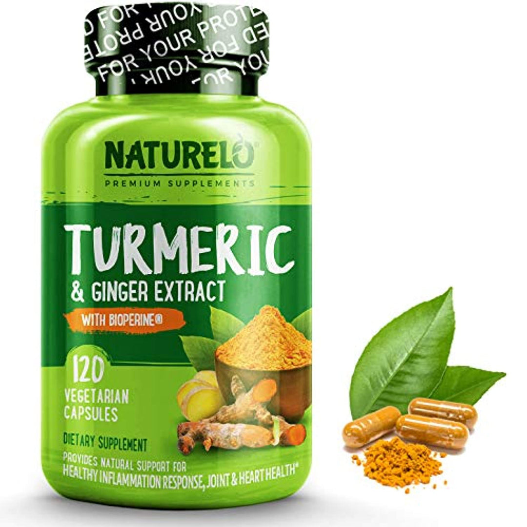 NATURELO Organic Turmeric Curcumin - BioPerine for Better Absorption - 95% Curcuminoids, Black Pepper, Ginger Powder - Natural Relief for Stiff, Sore Joints - 120 Vegan Capsules